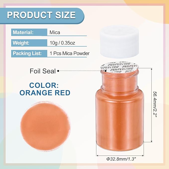 uxcell 10g/0.35oz Cosmetic Grade Mica Powder, 600 Mesh Mica Powder Natural Resin Epoxy Pigment Powders for Casting Resin, Candle Dye, DIY Nail Polish and Lip Gloss, Orange Red