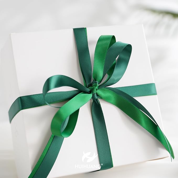 HUIHUANG Forest Green Satin Ribbon 1/2 inch X 50 Yards Continuous, Green Double-Faced Satin Ribbon for Gift Wrapping, Bows, DIY Crafts, Flower Bouquet, Holiday Home Decor