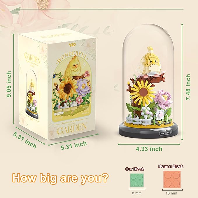 Parrot Flower Bouquet Building Set Plants Friend Set Adults Bonsai Tree Animal Building Blocks Set Party Favors for Kids Valentine's Birthday Gift for Girlfriend Boys Girls Age 6-12+(Parrot)