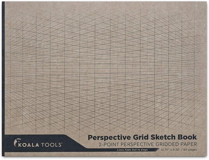 KOALA TOOLS | 2-Point Drawing Perspective Notebook (1 Unit) | 10.35" x 8", 60 pp. - Perspective Grid Graph Paper for Interior Design, Industrial, Architectural and 3D Design