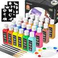 Shuttle Art Fabric Paint 24 Colors Permanent Soft Fabric Paint in Bottles (60ml/2oz) with Brushes &Stencils, Non-Toxic Textile Paint for T-Shirts, Shoes, Jeans, Bags, DIY Projects & Crafts