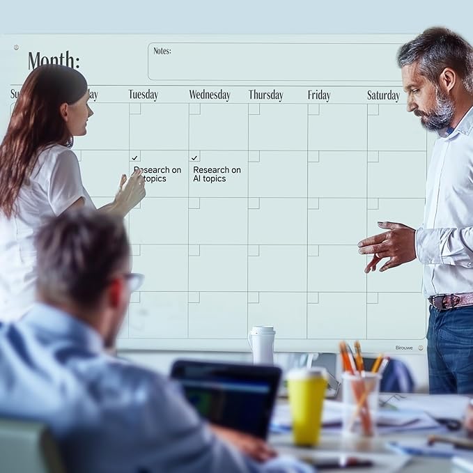 Magnetic Glass Monthly Calendar Whiteboard - Glass Dry Erase Board 48"x36" Large Frameless Glass Board for Walls Office School and Home