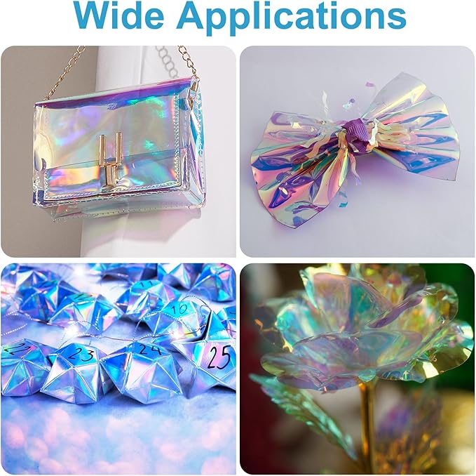 MECCANIXITY Holographic Clear PVC Vinyl Film Holographic PVC Fabric Waterproof Dichroic Film 12 x 48 Inch for Handbags Bows Earrings DIY Craft,Laser Green