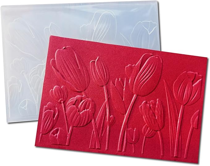 NZJ 3D Texured Spring Happy Mother's Day Flower Tulip Plastic Embossing Folders for Card Making Scrapbooking and Other Paper Crafts