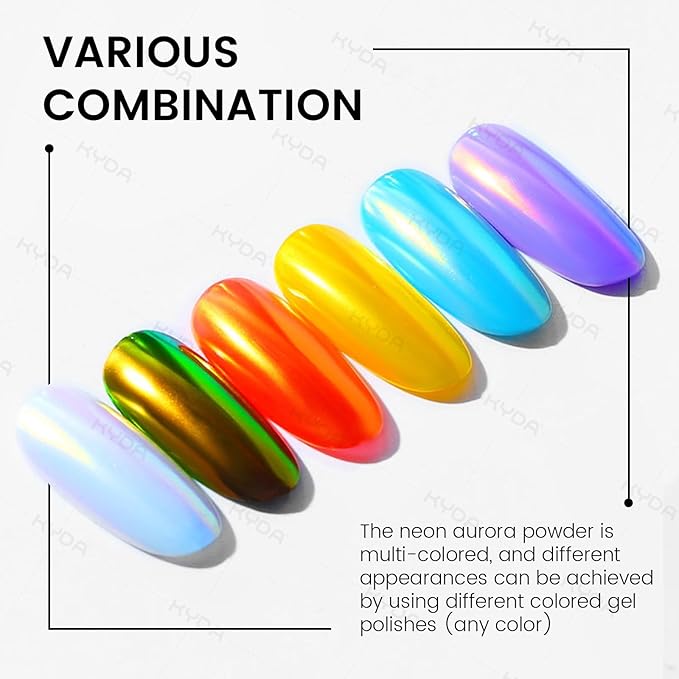 Ownest 2 Pcs Neon Chrome Nail Powder, Unicorn Chrome Nails Glitter Pigment, Aurora Iridescent Powder Pigment for Nails, Opal Pearl Mica Powders, Chameleon Pearl Manicure Pigment