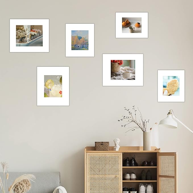 HOTUO 10 Pack Acid Free White Picture Frame Mats, Pre-Cut 8x10 Picture Mats with Ivory Core Bevel Cut for 5x7 Photo, Signature Friendly 4 Ply Thickness Photo Mat for Frames/Artwork/Prints/Pictures