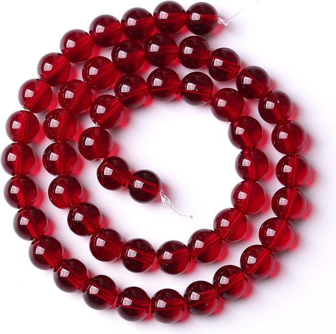 Smooth Garnet Red Glass Crystal Round Loose BeadsFor Jewelry Making DIY Bracelet Necklace Accessories 6mm 68pcs 15" Strand(Garnet Red Glass, 6mm)