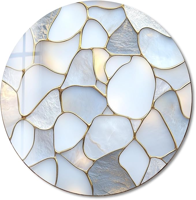 My Photostation.com 15.8''(40cm) Diameter White Stone Mosaic Round Glass Wall Art Tempered Glass Printing Wall Decor Large Wall Art Wall Hangings