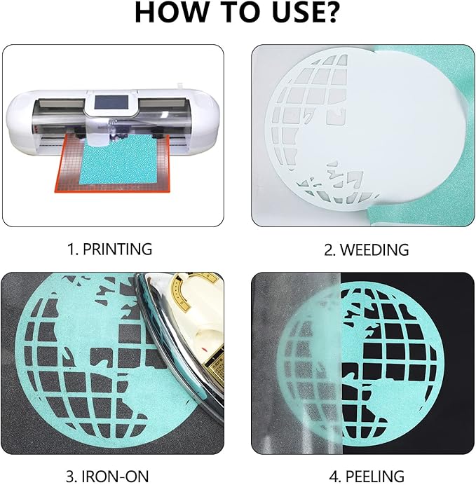 guangyintong Glow Glitter Cyan Heat Transfer Vinyl HTV Rolls, 12" x 8ft Iron on Vinyl for T-Shirts, Glitter HTV Vinyl for All Cutter Machines Easy to Cut & Weed for DIY Design