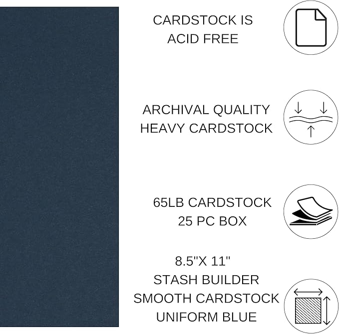 Accent Design Paper Accents Stash Builder Cardstock 8.5" x 11" Uniform Blue, 65lb Colored cardstock Paper for Card Making, Scrapbooking, Printing, Quilling and Crafts, 25 Piece Pack