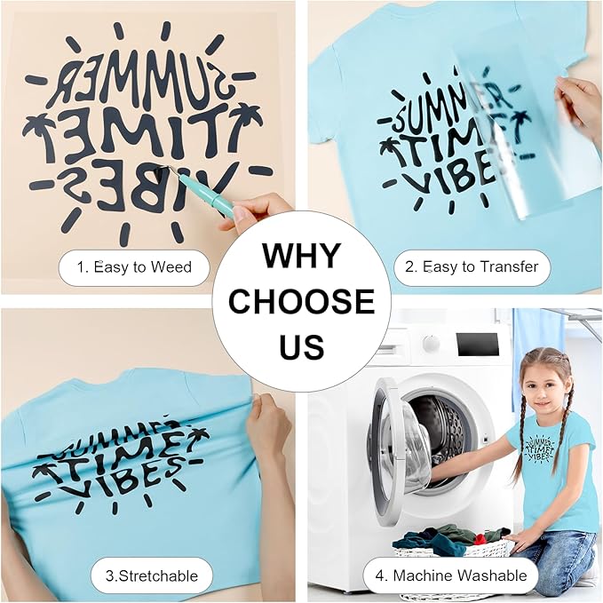 HTVRONT Black HTV Heat Transfer Vinyl Bundle: 10 Pack 12"x12" Iron on Vinyl for T-Shirt (1 PTFE Sheet Included), PU HTV Vinyl Easy to Cut & Weed for Heat Design
