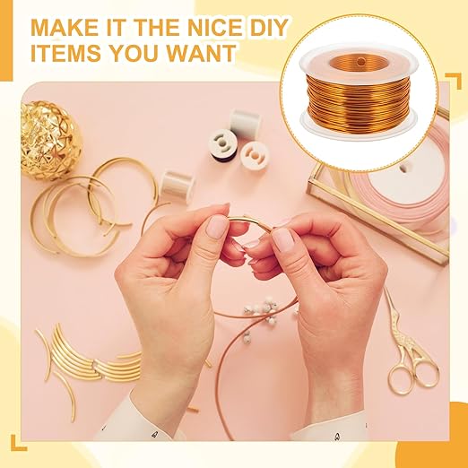 uxcell 18 Gauge / 1mm Anodized Aluminum Wire for Jewelry Craft Making, 102 Feet Bendable Flexible Wire for DIY Home Decor Gardening Sculpture, Gold