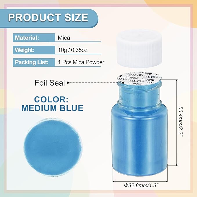 uxcell 10g/0.35oz Cosmetic Grade Mica Powder, 600 Mesh Mica Powder Natural Resin Epoxy Pigment Powders for Casting Resin, Candle Dye, DIY Nail Polish and Lip Gloss, Medium Blue