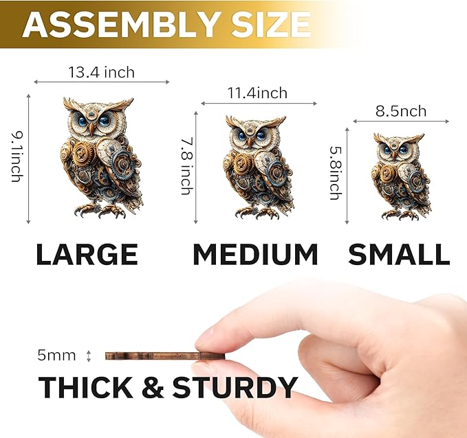 Jigfoxy Wooden Puzzles for Adults, Mechanical Owl Wood Puzzles Adult, Unique Animal Shape Wooden Jigsaw Puzzles for Adults, Birthday Gifts for Puzzle Lovers, Family(M-11.4 * 7.8in-145pcs)