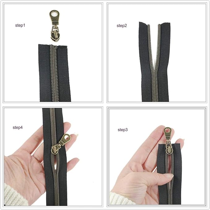Leekayer #5 Antique Brass Metallic Nylon Coil Zippers by The Yard Bulk 10 Yards (Brown Tape with 25pcs Brass Sliders for DIY Sewing Tailor Craft Bag(Brown)