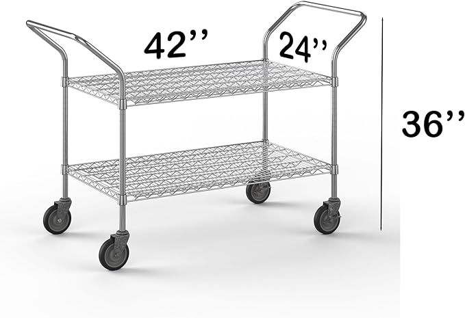 24" W x 42" L x 36" H Chrome Heavy Duty Utility Cart | 2-Tier | NSF Commercial Storage Rack Mobile Unit | Storage and Mobility Solution for Your Business