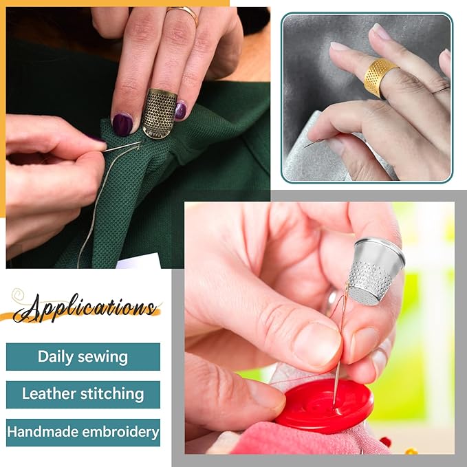 ZMAAGG Thimbles for Hand Sewing, 8 PCS Sewing Thimble Kit, Metal Finger Protectors, Thimble Ring for Hand Quilting and Embroidery