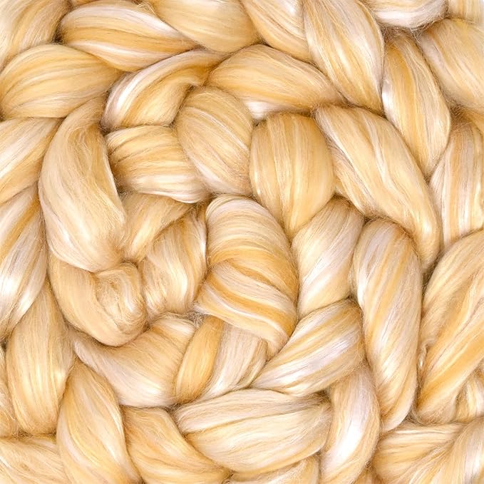 Merino Silk Luxe Tonal Designer Blend. Superfine Merino, Mulberry Silk, Tussah Silk. Top Roving for Spinning or Felting. Champagne Bliss 1oz