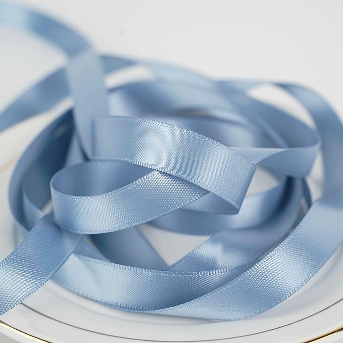 HUIHUANG French Blue Satin Ribbon 1/2 inch X 50 Yards Continuous, Dusty Blue Double-Faced Satin Ribbon for Gift Wrapping, Bows, DIY Crafts, Flower Bouquet, Bridal Wedding Decor, Flower Crowns