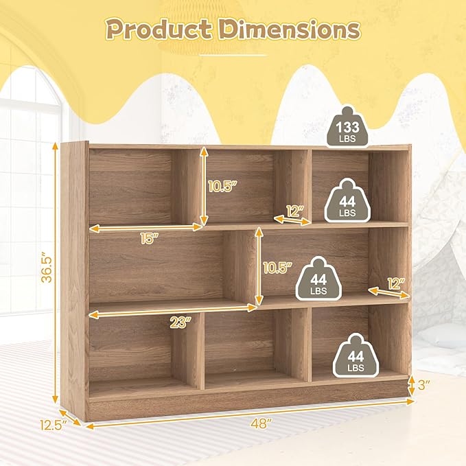 KOTEK Toy Storage Organizer, 8 Cubby Kids Bookshelf, Wooden 4-Tier Bookcase Storage Cabinet, Open Display Book Shelf for Daycare, Nursery, School Classroom, Playroom & Living Room (Natural, 8 Cubes)