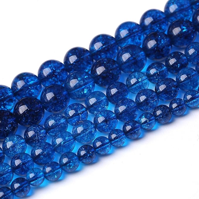 45pcs 8mm Natural Blue Crystal Crackle Quartz Stone Round Loose Beads for Jewelry Making DIY Bracelets Necklaces Energy Healing Stone Beads 15" (8mm, Blue Crackle Quartz)