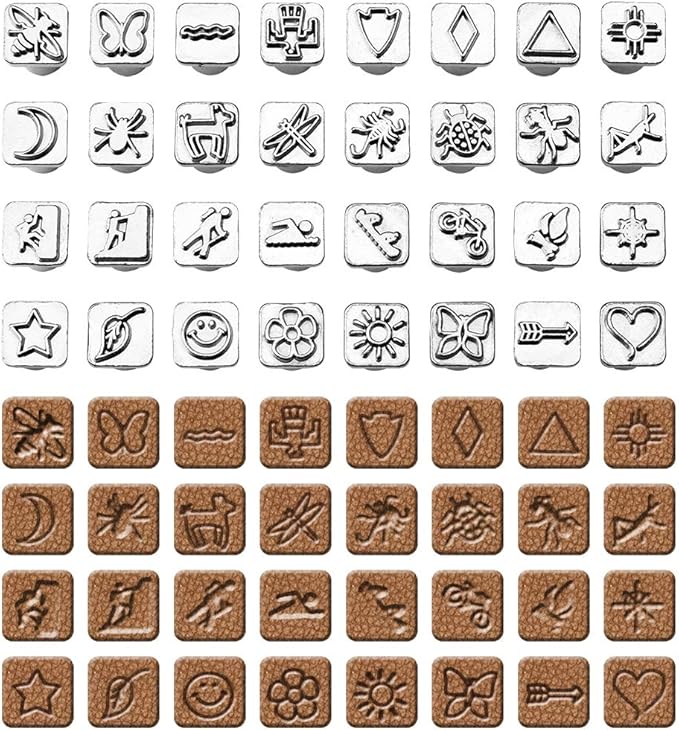 33 PCS Leather Stamping Tool Set, 32 PCS Leather Stamps Patterns + 1 Stamping Handle for Craft, Quality Craft Tool Stamp Set for DIY Beginners and Professionals