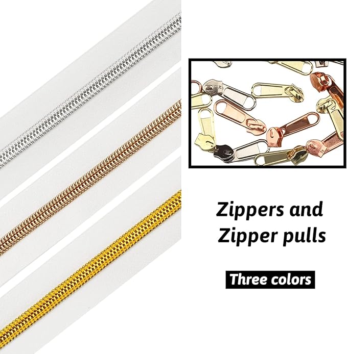 DOITEM 16.5 Yards 3 Pieces Sewing Zippers #5 Nylon Coil Zippers Assorted Zipper for Sewing with 30 Zipper Sliders for DIY Tailor Sewing Crafts Supplies, White
