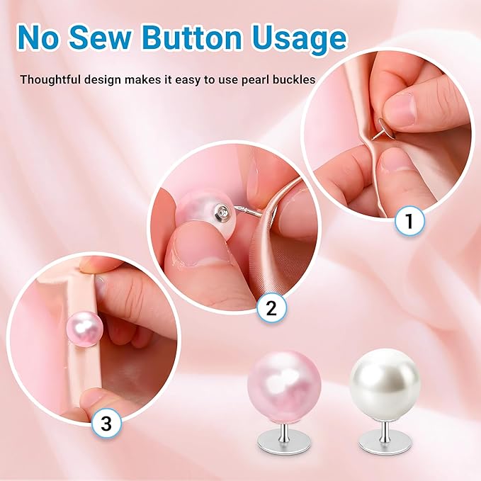 30 Sets Pearl Buttons No Sew Buttons for Clothes, 10mm Pearl Brooch Pins Reusable for Women, White Safety Pins for Dresses, Shirts, DIY Crafts, Fashion Decorative Accessories