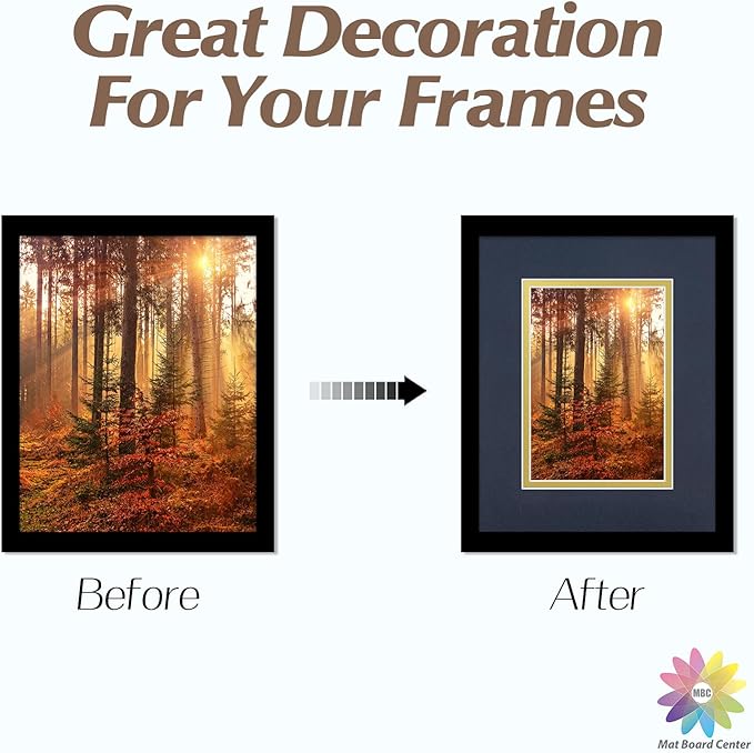 Mat Board Center, Double Mat - Acid Free, 8-ply Thickness, White Core - for Pictures, Photos, Framing (Blue Over Gold, 8x10 for 5x7, Pack of 5)