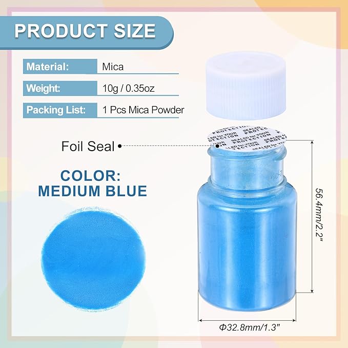 uxcell 10g/0.35oz Cosmetic Grade Mica Powder, 600 Mesh Mica Powder Natural Resin Epoxy Pigment Powders for Casting Resin, Candle Dye, DIY Nail Polish and Lip Gloss, Deep Sky Blue