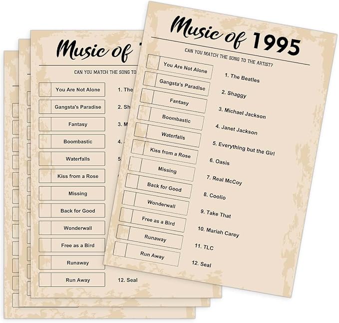 QUPT 30th Birthday Party Games, Music of 1994 Games, Birthday Party Supplies for Adults, Fun 1994s Party Game，Pack of 30 Cards