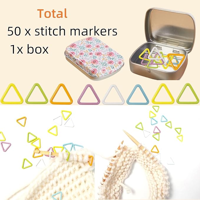 Hilsayum Triangle Shape Stitch Markers with Floral Pattern Storage Box,Crochet Markers for Crocheting and Knitting
