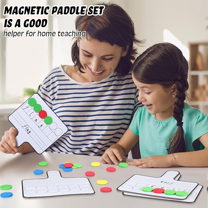 Seajan 18 Pcs Magnetic Paddle Set Education Dry Erase Double Side Handheld Answer Board with Magnetic Counters Discs Phonemic Awareness Phonics Games Toy for Students Kids Teaching Supply (Bright)