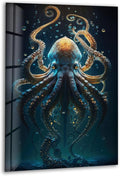 My Photostation.com Round 24'' Underwater Blue Octopus Glass Wall Art Tempered Glass Printing Wall Decor Large Wall Art Wall Hangings