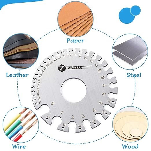 ZeeDix Standard Dual-Sided Round Wire Cable Sheet Gage- Stainless Steel Metal Wire Gage Measurement Tool Wire Measuring Ruler Diameter Tool
