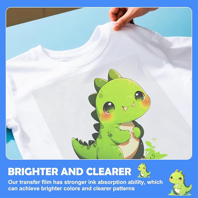 ZEHRAI 50 Sheets DTF Transfer Film 8.5" x 11" Double Sided Matte, Clear Cold Peel, Direct to Film Heat Transfer Film for All Fabric and Colors T-Shirts Textile