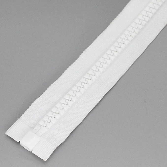 Leekayer 2PCS #10 40 Inch Heavy Duty Zippers for Sewing Separating Large Plastic Zipper White Tape with Double Pull Tab Slider, Sleeping Bag, Boat, Canvas, Cover, Trampoline, Dog Bed,Tent zipper 100cm