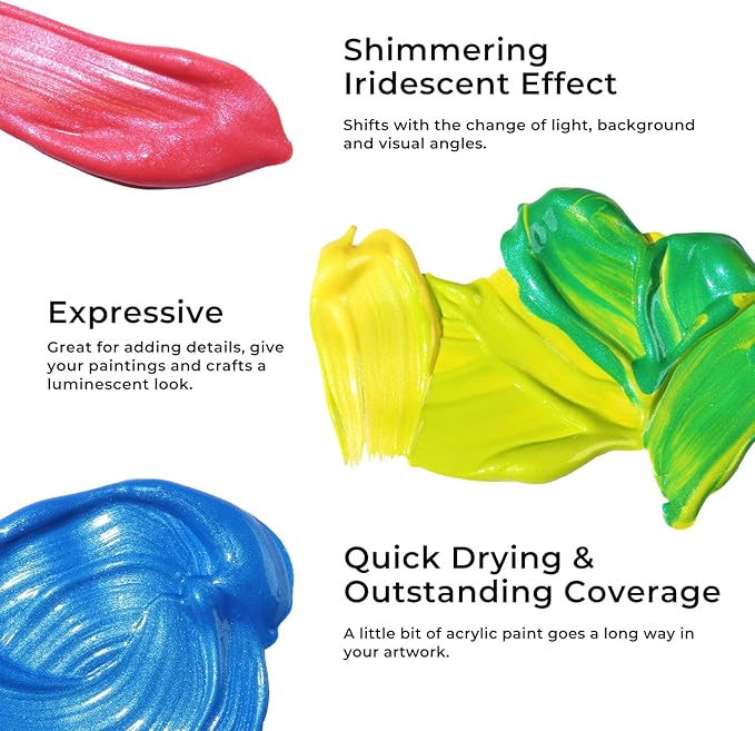 ARTME Iridescent Acrylic Paint Set, 20 Chameleon Colors in 2 oz/60ml Bottles, Color-shifting Acrylic Paint Perfect for Artists, Beginners on Canvas, Rocks, Wood, Fabric, Ceramic
