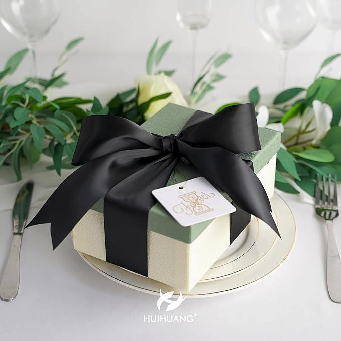 HUIHUANG Black Ribbon 2 inch Double Face Satin Ribbon Black Fabric Ribbon for Crafts, Gift Wrapping, Gift Basket Decor, Flower Bouquet Wrap, Wedding Bridal Shower Decor, Hair Bows -25 Yards/Roll