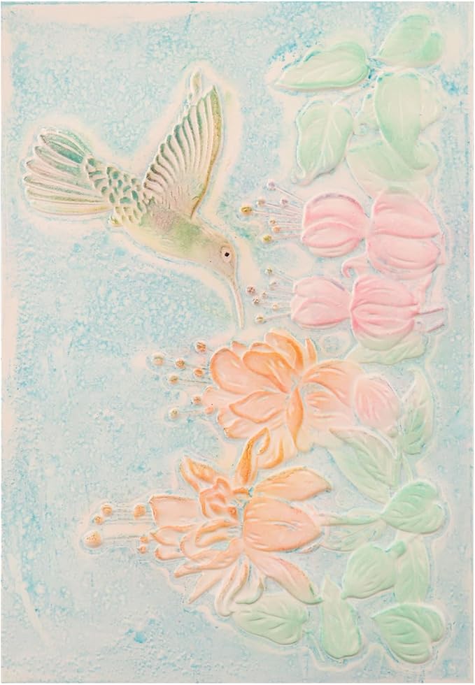 BAOFALI 3D Embossing Folder for Card Making,Hummingbird and Flowers Clear Plastic Texture Fades Embossing Folder Template for Scrapbooking and Other Paper Craft Album Stamps DIY Decoration