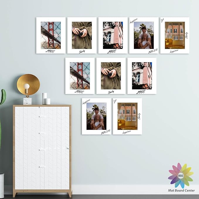 MBC Mat Board Center, 10 Pack 8x10 for 6x8 White Picture Mats Frame Mattes, Bevel Cut, Acid Free, 4-ply Thickness