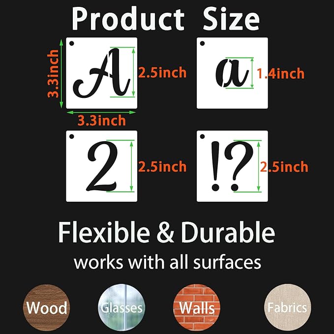 BAMIDELE 2.5 Inch Alphabet Letter Stencils for Painting, 66 Pcs Reusable Plastic Calligraphy Letter Stencils and Numbers Template Kit for Painting on Wood, Chalkboard, Fabric, Door Porch, Wall Art