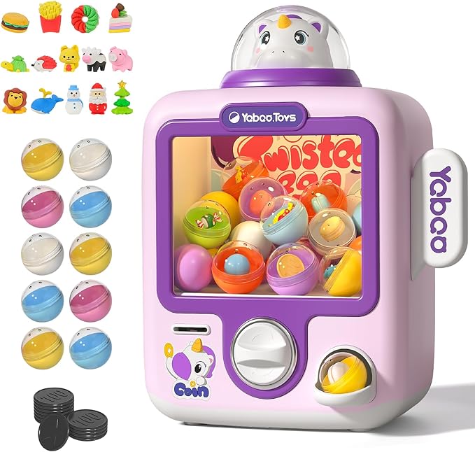 34 Pcs Claw Machine for Kids 3-12, Unicorns Gachapon Machine Toys for Girls 3 4 5 Year Old, Mini Vending Machine, Gumball Prize Machine Maker Game for Party, for Boys Girls 3 4 5 6 7 8