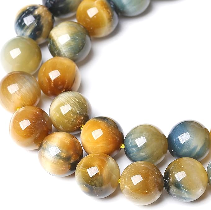 10MM Dream Blue Tiger Eye Stone Beads Natural Gemstone Round Loose Beads for Jewelry Making Bracelet Necklace 72pcs 2 Strands 32"