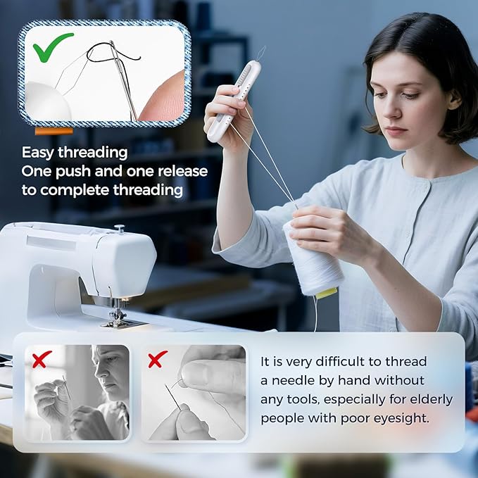 2 in 1 Needle Threader Seam Ripper Tool for Easy Needle Threading and Stitch Removal, Multifunctional Hand Sewing Tools Automatic Threading Tool Stitch Ripper (Beige & Green & White)