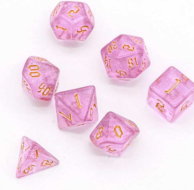 7-Die DND Dice Set Polyhedral Dice Set with a Leather Dice Bag, D&D Dice Set for Dungeons and Dragons, RPG Table Games (Pink/G)