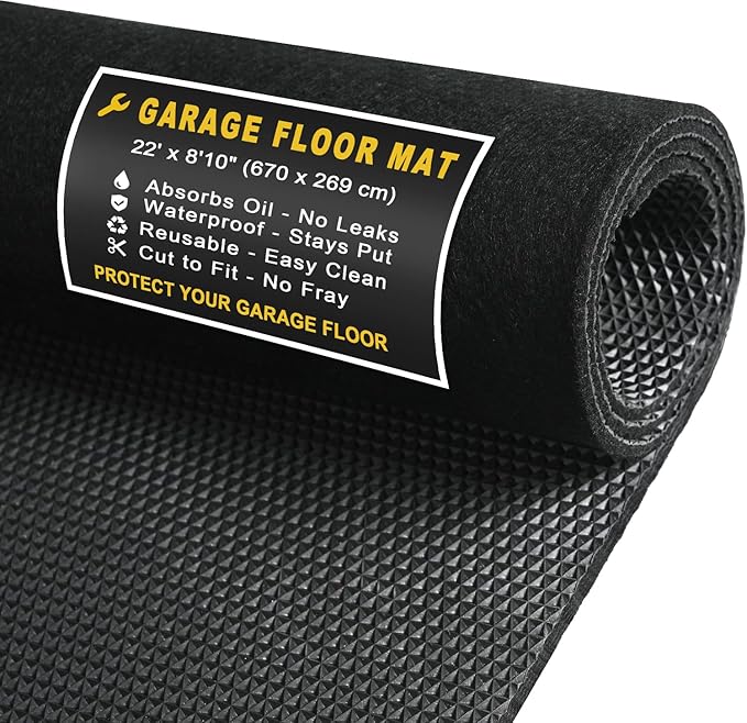 Extra-Large Garage Mat 22' x 8'10" - Durable Oil Mat for Garage Mats for Floor Under Car, Washable Garage Rug, Absorbent Floor Mats with Waterproof Liner, Garage Carpet, Oil Change Pad, Car Rug