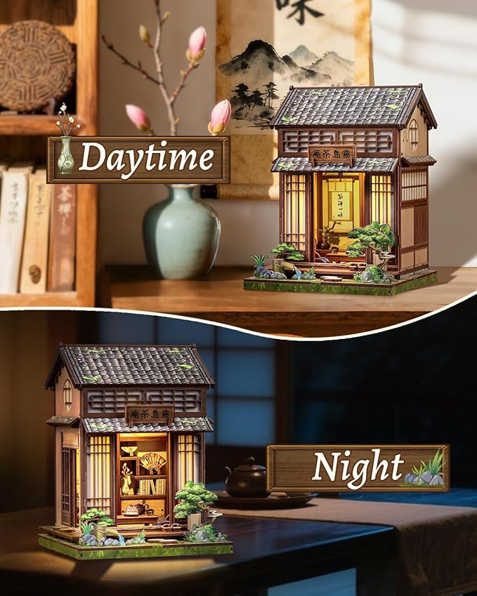 CUTEBEE Book Nook Kit - DIY Miniature House Japanese Tea House, Dollhouse Kit for Adults and Teens, Tiny House Bookshelf Decor 3D Wooden Puzzle, Gifts for Family, Friends（Kirishima Cha-an）