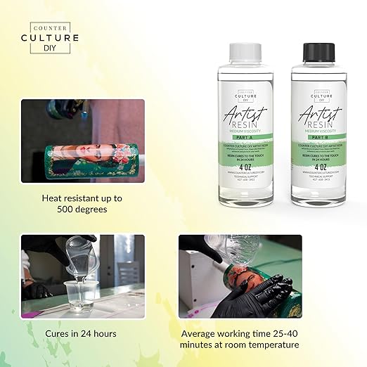Counter Culture DIY Clear Artist Resin, Medium Viscosity, 2 Gallon Kit, Art Epoxy Supplies for Metallic Stains Acrylic 100% Solids Easy Coat No VOCs Scratch UV Heat Resistant to 500 Degrees