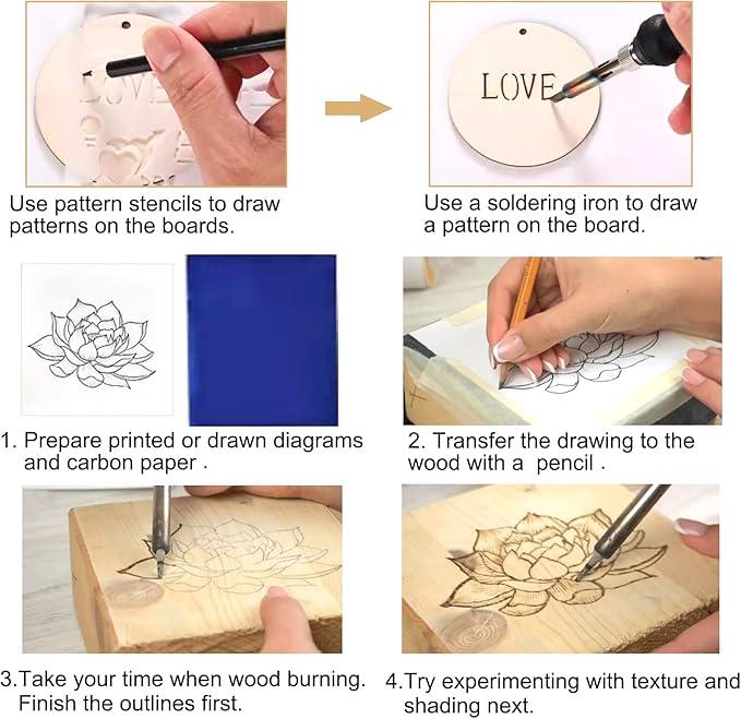 BEZALEL 112Pcs Wood Burning Tips - Pyrography Wood Burning Kit Includes Wood Burning Tips Only Wood Burning Letters Wood Burning Stencils and Patterns for Embossing Carving DIY Adults Crafts Beginners